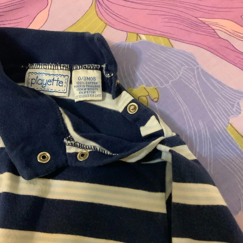 EUC VTG Playette Baby Navy striped turtleneck one piece Long Sleeves Bod…